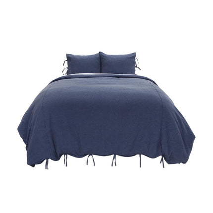 Indigo Queen Cotton Washable Polyester Duvet Cover Set With Two Shams
