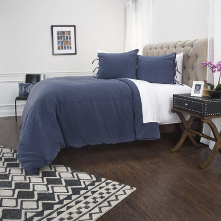 Indigo Queen Cotton Washable Polyester Duvet Cover Set With Two Shams
