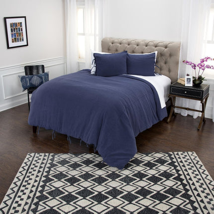 Indigo Queen Cotton Washable Polyester Duvet Cover Set With Two Shams