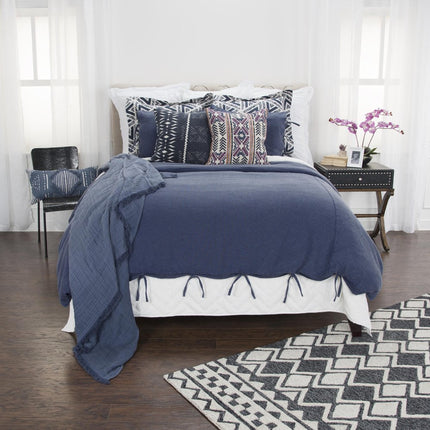 Indigo Queen Cotton Washable Polyester Duvet Cover Set With Two Shams