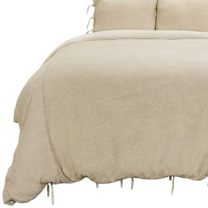 Natural King Cotton Washable Polyester Duvet Cover Set With Two Shams