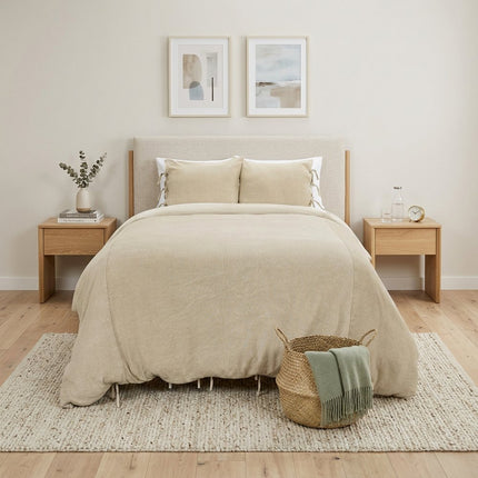 Natural King Cotton Washable Polyester Duvet Cover Set With Two Shams