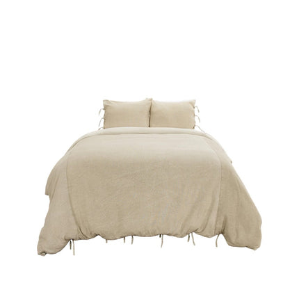 Natural Queen Cotton Washable Polyester Duvet Cover Set With Two Shams