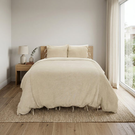 Natural Queen Cotton Washable Polyester Duvet Cover Set With Two Shams