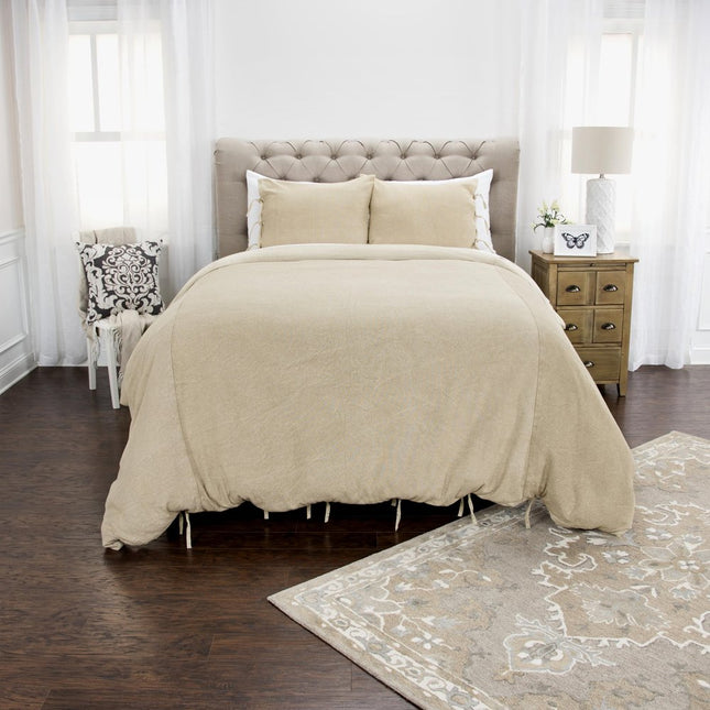 Natural Queen Cotton Washable Polyester Duvet Cover Set With Two Shams