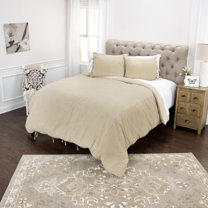 Natural Queen Cotton Washable Polyester Duvet Cover Set With Two Shams
