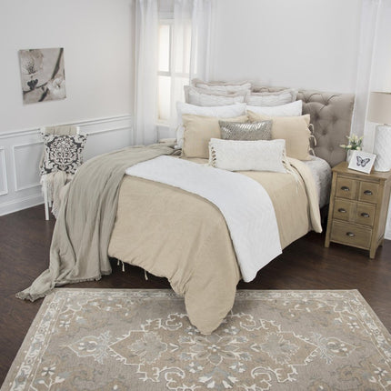 Natural Queen Cotton Washable Polyester Duvet Cover Set With Two Shams