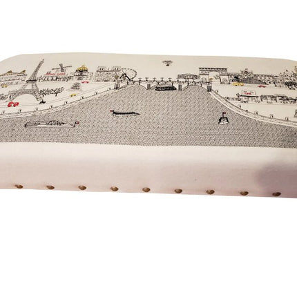 38" Cream Wool And Brown Ottoman