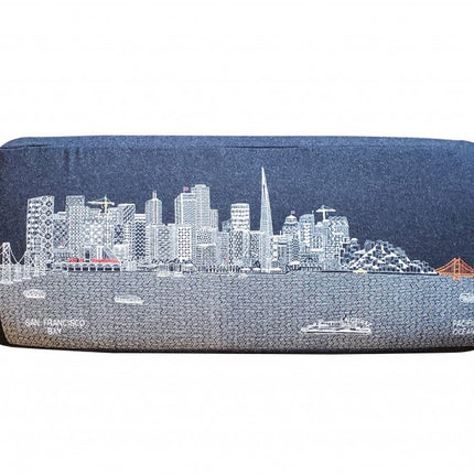 38" Gray Wool and Brown Ottoman