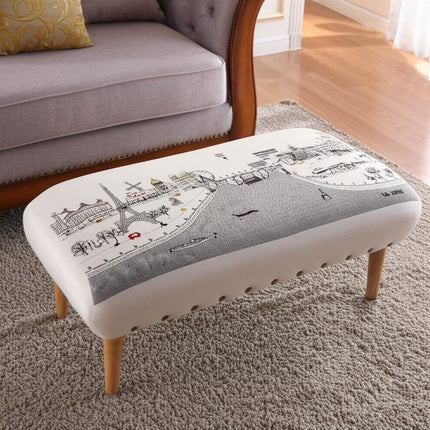 38" Cream Wool and Brown Ottoman
