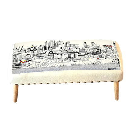 38" Cream Wool And Brown Ottoman