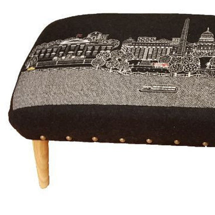 38" Gray Wool and Brown Ottoman