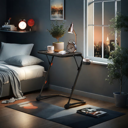 Adjustable Height Bedside Table with Tilt Function – Modern Black Folding Desk for Reading