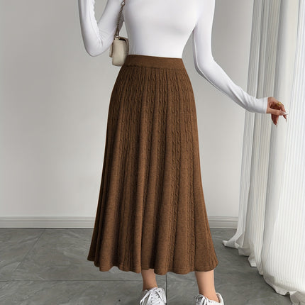 Women's Elegant Long Ribbed Skirt - Solid Color Fall Winter Casual to Formal Wear, Hand Wash/Dry Clean