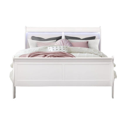 White Wood Lighted Full Bed Frame