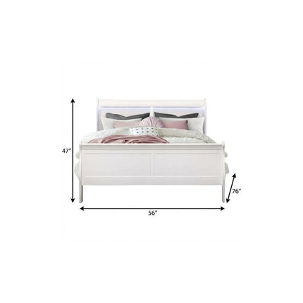 White Wood Lighted Full Bed Frame