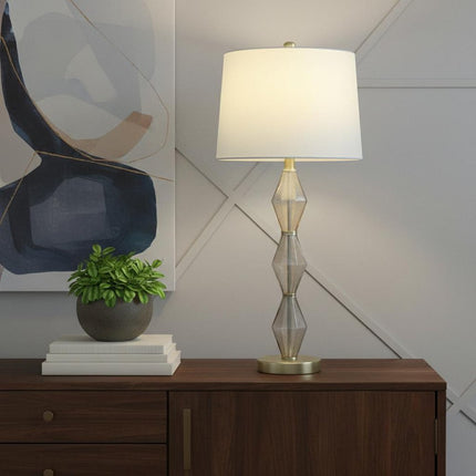 30" Brushed Gold Geo Glass Table Lamp With Shade