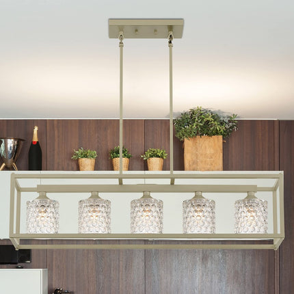 Silver Kitchen Island Five Light Metal Dimmable Chandelier With Clear Shades