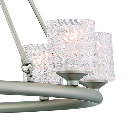 Silver Shaded Ten Light Metal Dimmable Chandelier With White Shades