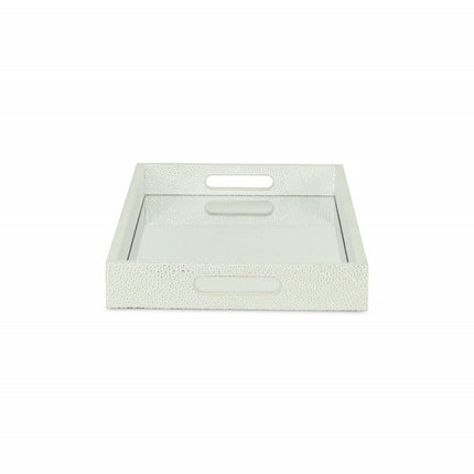 16" White Silver Rectangular Wood Handmade Tray With Handles