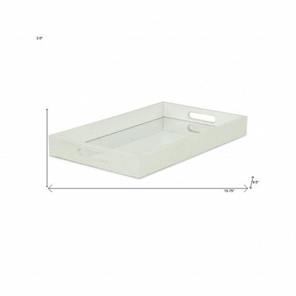 16" White Silver Rectangular Wood Handmade Tray With Handles