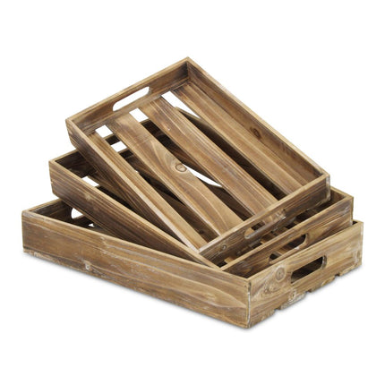 19" Brown Rectangular Wood Handmade Tray With Handles