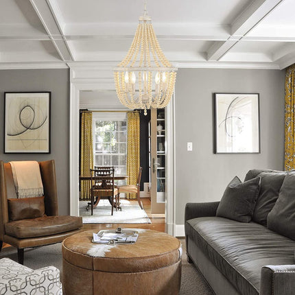 Gold And White Candle Style Five Light Metal Dimmable Chandelier