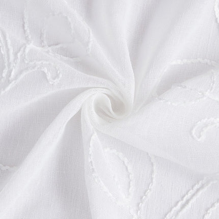 72" White Floral Faux Linen Shower Curtain With Embroidery