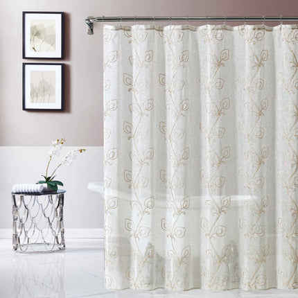 72" Ivory And Beige Embroidered Floral Shower Curtain