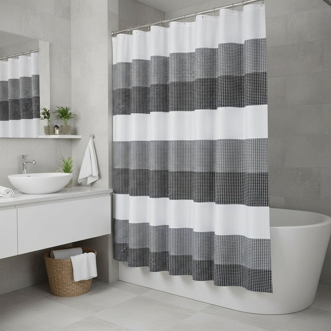 72" White And Black Striped Shower Curtain