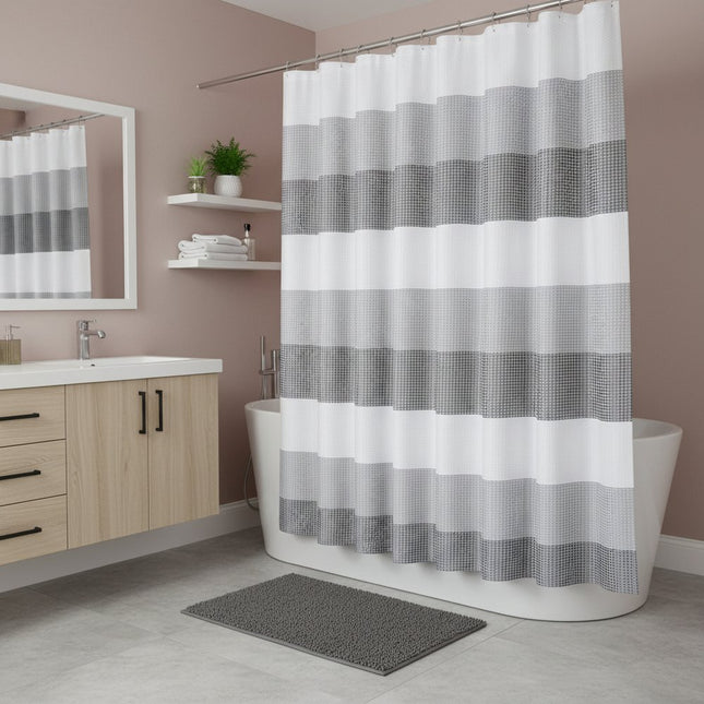 72" White And Gray Striped Shower Curtain