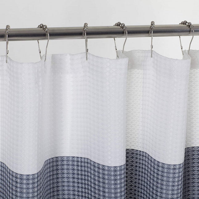 72" White And Blue Striped Shower Curtain
