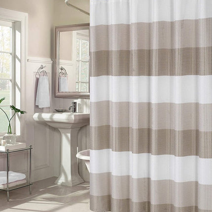 72" White And Taupe Striped Shower Curtain