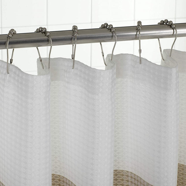 72" White And Taupe Striped Shower Curtain