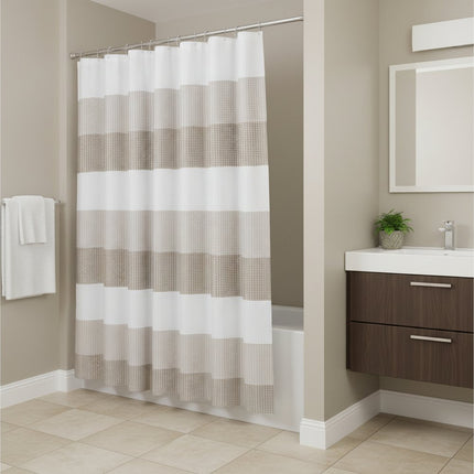 72" White And Taupe Striped Shower Curtain