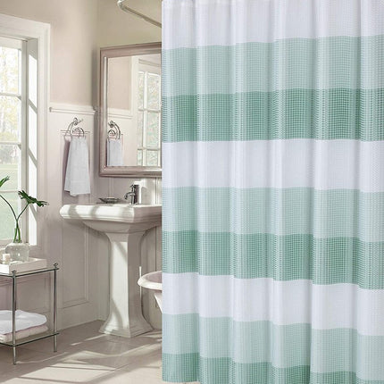 72" White And Green Striped Shower Curtain