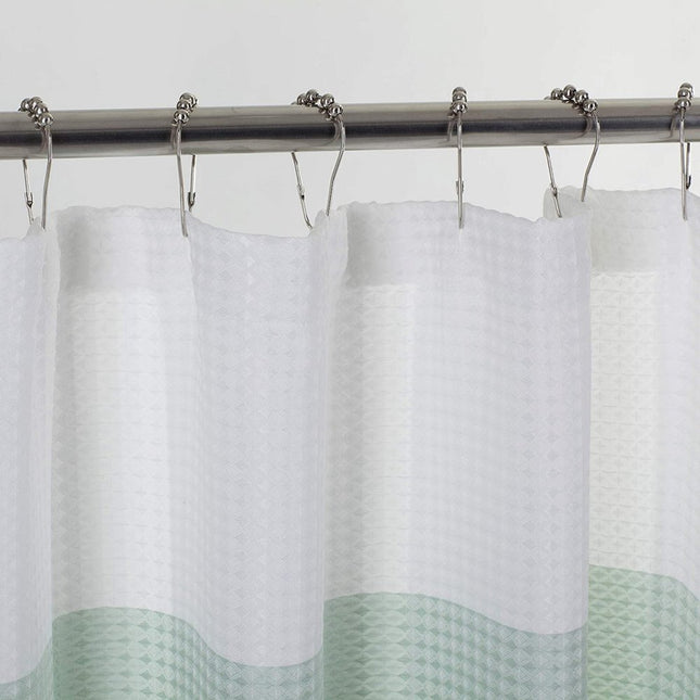 72" White And Green Striped Shower Curtain