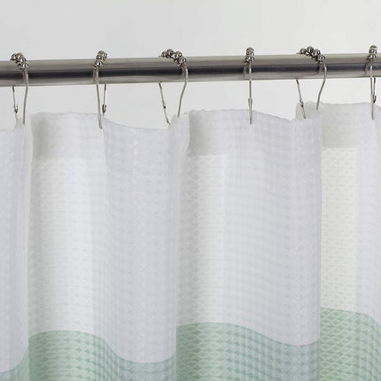 72" White And Green Striped Shower Curtain