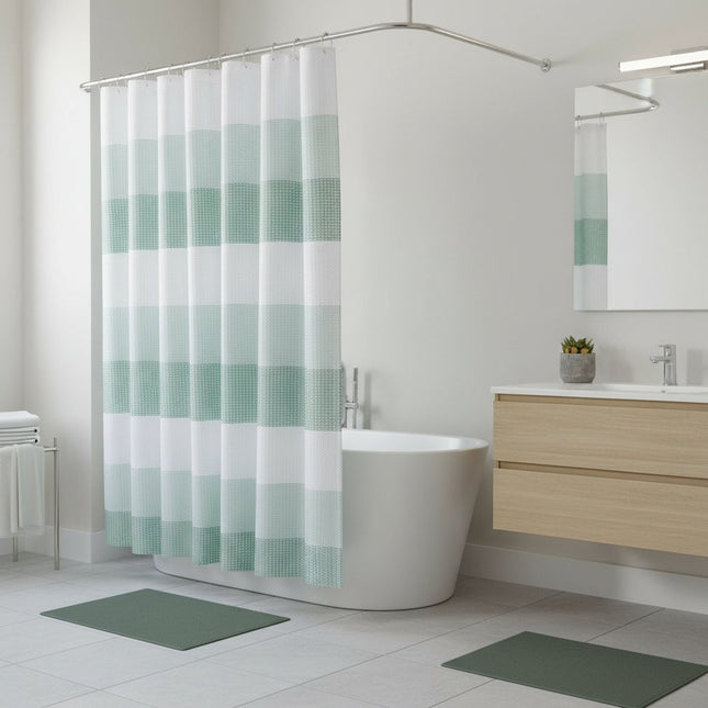 72" White And Green Striped Shower Curtain