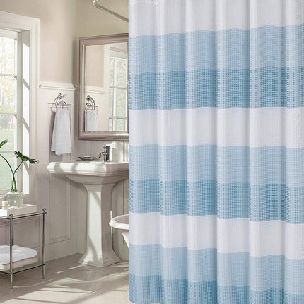 72" White And Blue Striped Shower Curtain