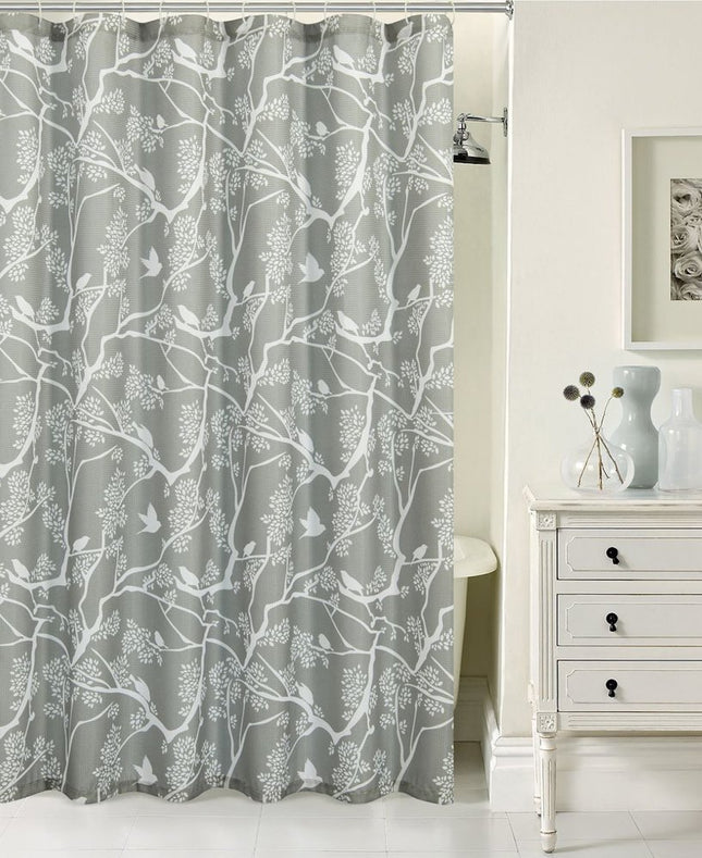 72" Gray And White Bird Shower Curtain