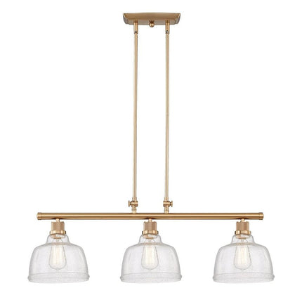 Gold Kitchen Island Three Light Metal and Seeded Glass Dimmable Chandelier With Clear Shades