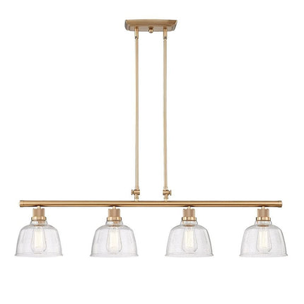 Gold Kitchen Island Four Light Metal and Seeded Glass Dimmable Chandelier With Clear Shades