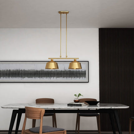 Gold Kitchen Island Two Light Metal Dimmable Chandelier With Gold Shades