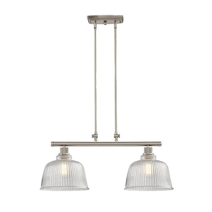 Nickel Kitchen Island Two Light Metal and Transparent Glass Dimmable Chandelier With Clear Shades