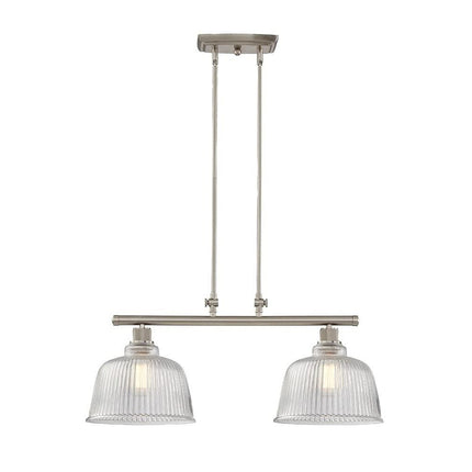 Nickel Kitchen Island Two Light Metal and Transparent Glass Dimmable Chandelier With Clear Shades