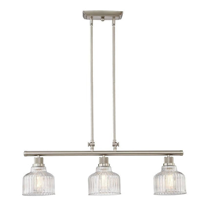 Nickel Kitchen Island Three Light Metal and Transparent Glass Dimmable Chandelier With Clear Shades