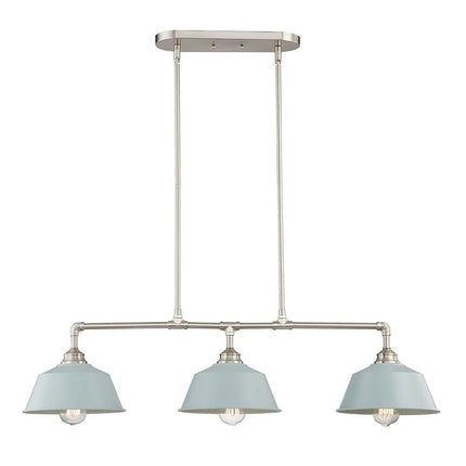 Nickel Kitchen Island Three Light Metal Dimmable Chandelier With Light Blue Shades