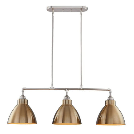 Gold And Silver Kitchen Island Three Light Metal Dimmable Chandelier With Gold Shades