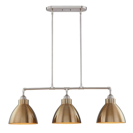 Gold And Silver Kitchen Island Three Light Metal Dimmable Chandelier With Gold Shades